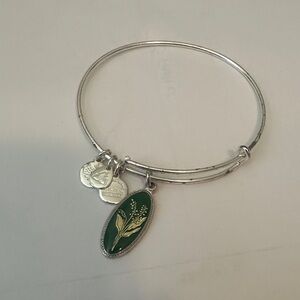 Alex and Ani Silver and Green Charm Bracelet- Lily of the valley